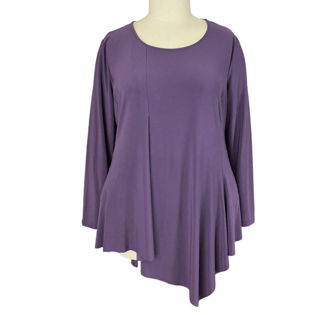 Chalet et Ceci Tunic Top 1X Purple Asymmetrical Hem Long Sleeve Lagenlook  BOHO
